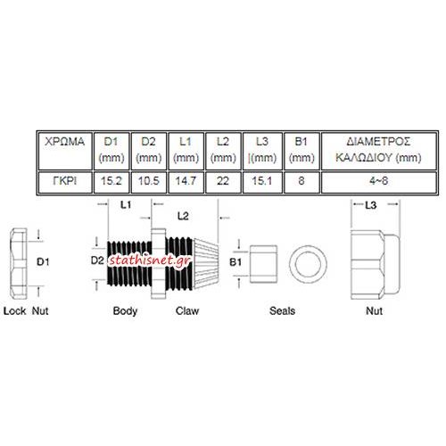 Στυπιοθλίπτης IP68 γκρι EGR-9 KSS