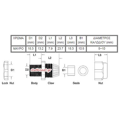 Στυπιοθλίπτης IP68 μαύρος EGR-11 KSS