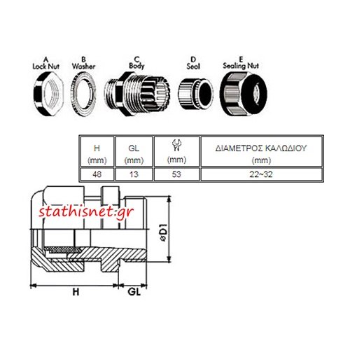 Στυπιοθλίπτης με φλάντζα IP68 μαύρος PG-36 CHS