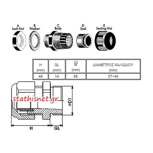 Στυπιοθλίπτης με φλάντζα IP68 μαύρος PG-48 CHS