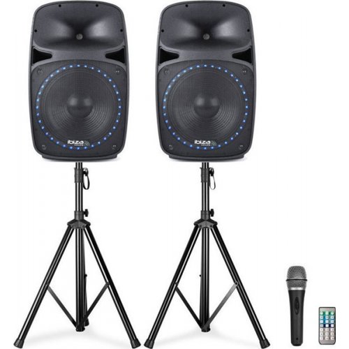 Ηχεία ενεργά 2x500W με μικρόφωνο/Bluetooth/USB/FM PKG15A-SET Ibiza Sound