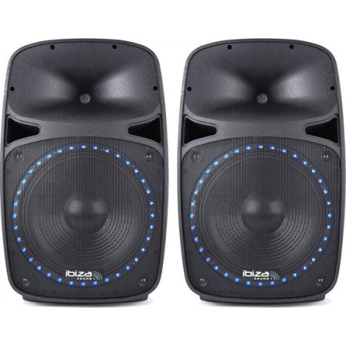 Ηχεία ενεργά 2x500W με μικρόφωνο/Bluetooth/USB/FM PKG15A-SET Ibiza Sound