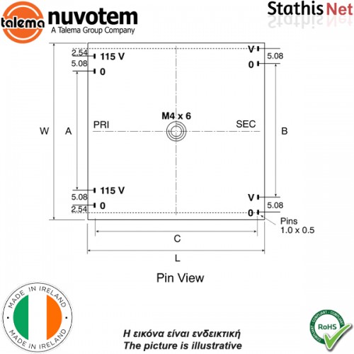 Μετασχηματιστής τοροϊδής PCB 15VA 2x7V 115V Nuvotem Talema