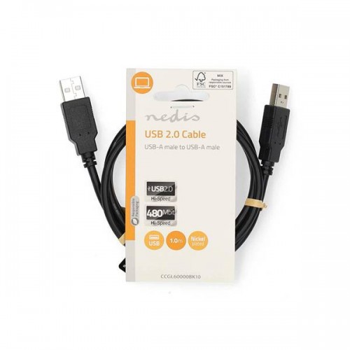Καλώδιο USB 2.0 high-speed A αρσενικό -> USB A αρσενικό 1m μαύρο CCGL60000BK10 Nedis Καλώδιο USB 2.0 high-speed A αρσενικό -> USB A αρσενικό 1m μαύρο CCGL60000BK10 Nedis