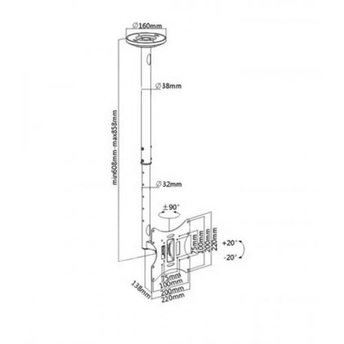 Βάση LCD-LED 23"- 42" οροφής ασημί LCD504A Brateck