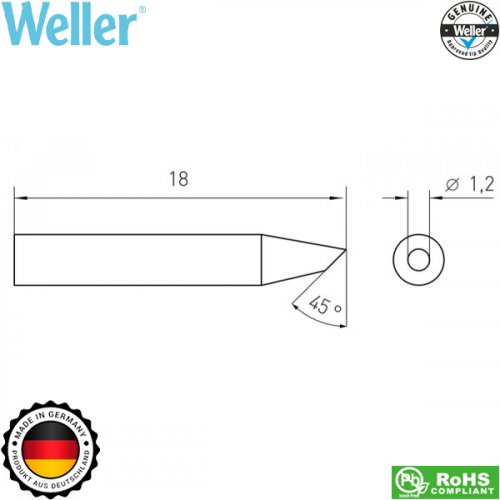 Μύτη κολλητηριού 1.2mm RTM 012B (ίδια με RT 6 45°) T0054460699N Weller