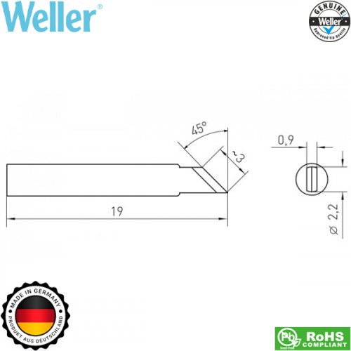 Μύτη κολλητηριού 2,2mm RTM 030K (ίδια με RT 7 45°) T0054460799N Weller