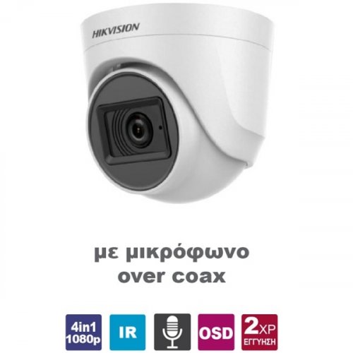 Κάμερα Dome IR  2.8mm Turbo-HD 2Mp 4in1 1080P + mic IP20 DS-2CE76D0T-ITPFS Hikvision