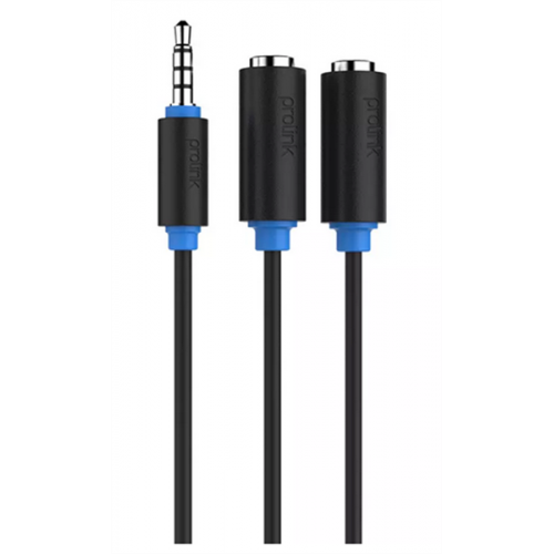 Καλώδιο καρφί 3.5mm αρσενικό 4 pin -> 2 x 4pin καρφί θηλυκό stereo 3.5mm ακουστικά + μικρόφωνο μαύρο PB155 Prolink