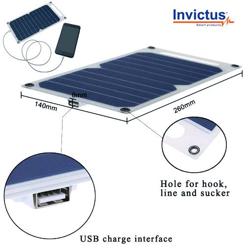 Πάνελ φωτοβολταϊκό 5W με φόρτιση USB 5V 1A SRUSB-5 Invictus