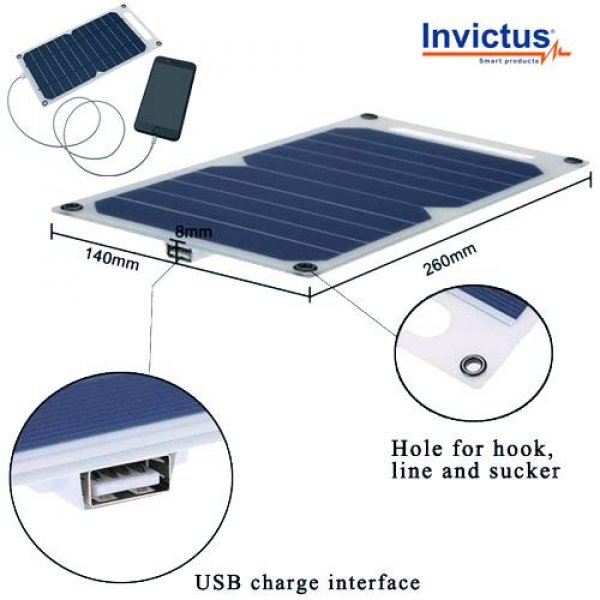 Πάνελ φωτοβολταϊκό 5W με φόρτιση USB 5V 1A SRUSB-5 Invictus
