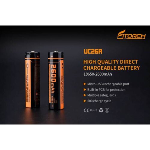 Μπαταρία Λιθίου 3.7V 18650 2600mAh Li-Ion με USB UC26R Fitorch