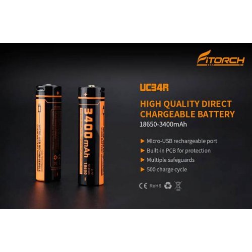 Μπαταρία Λιθίου 3.7V 18650 3400mAh Li-Ion με USB UC34R Fitorch