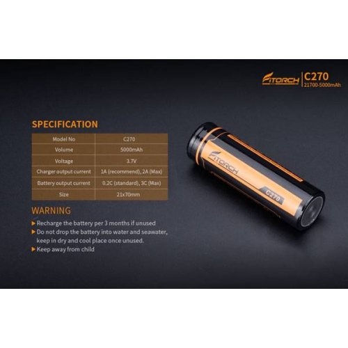 Μπαταρία Λιθίου 3.7V 21700 5000mAh Li-Ion C270 Fitorch Μπαταρία Λιθίου 3.7V 21700 5000mAh Li-Ion C270 Fitorch
