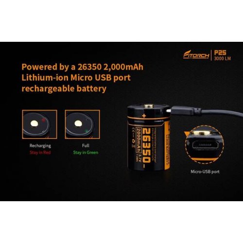 Μπαταρία Λιθίου 3.7V 26350 2000mAh Li-Ion με USB UC20R Fitorch
