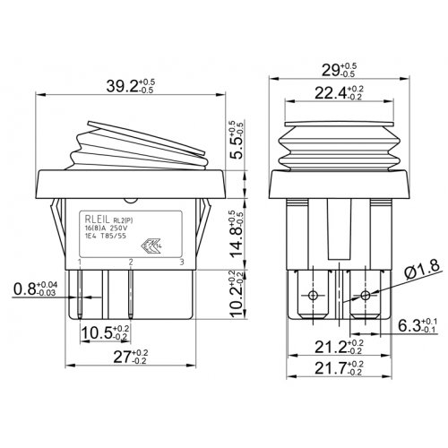 Διακόπτης rocker μεγάλος ΟΝ-OFF-ON 16A 250V 6P μαύρος RL2(P) YNX