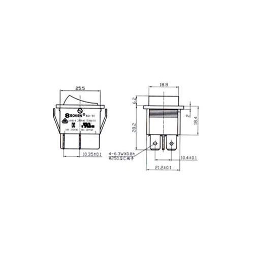 Διακόπτης rocker μεγάλος ΟΝ-OFF 16A 250V 4P RK1-01 με λυχνία κόκκινος Soken