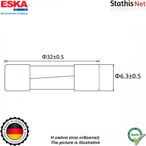 Ασφάλεια κεραμική 6.3x32mm ταχείας 0.4Α 1000V 632413 Eska