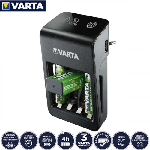 Φορτιστής μπαταριών AA, AAA, 9V, USB LCD Plug Charger+ 57687101441 VARTA