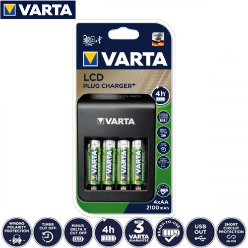 Φορτιστής μπαταριών AA, AAA, 9V, USB LCD Plug Charger+ 57687101441 VARTA