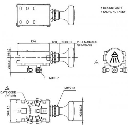 Διακόπτης push-pull τραβηχτός 3 positions 12V 30A A3-20BA-07 SCI