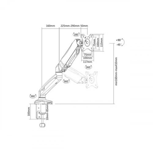 Βάση LCD LED Monitor 13''-27'' γραφείου μαύρη LDT13-C012 Brateck