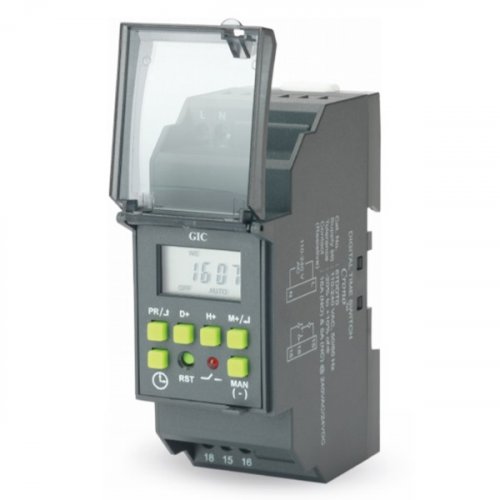 Χρονοδιακόπτης ψηφιακός ράγας 230v Αc 16A 1C/O LCD ημερήσιος ή εβδομαδιαίος με εφεδρεία 67DDT0 GIC