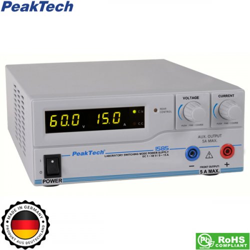 Τροφοδοτικό πάγκου 230V -> 1 - 60VDC / 0 - 15A  P 1585 PeakTech