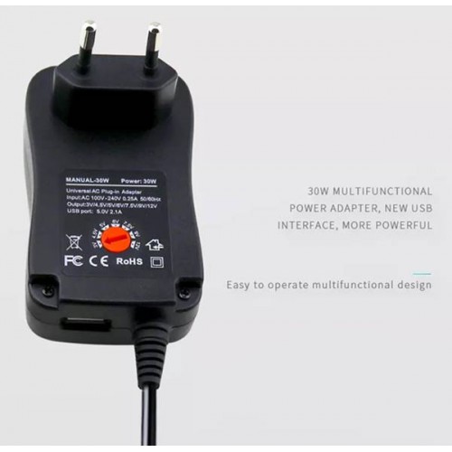 Τροφοδοτικό 230V->3-12V DC 2500mAh 30w Switch 6 tips + usb PD-30 Fc