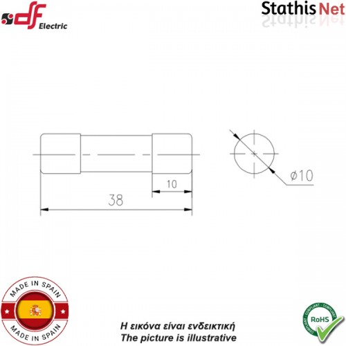 Ασφάλεια κεραμική 10x38mm ταχείας 0.5Α 500V 420000 DF Electric
