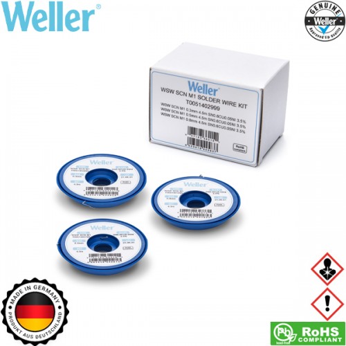 Κόλληση 21gr lead-free με flux 0.3/0.5/0.8 mm 4.5m set 3pcs WSW SCN M1 T0051402999 Weller