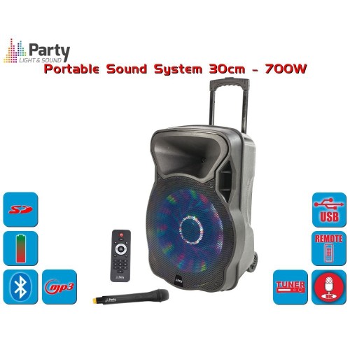 Αυτόνομο Φορητό Σύστημα Ηχου με Bluetooth/USB/SD/FM 12"/30cm 700W PARTY-12LED Party Light & Sound