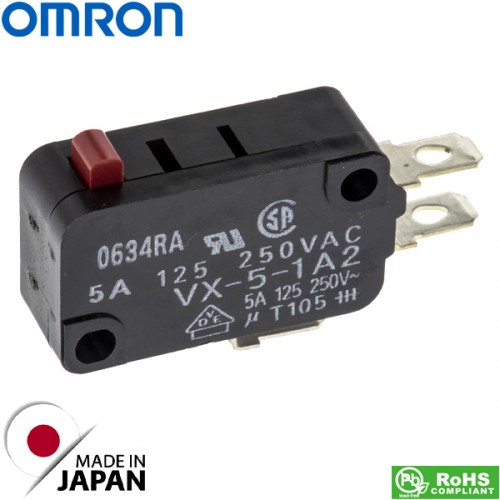 Διακόπτης micro switch με Button SPDT 0,25N ευαίσθητος 5A 250V AC VX-5-1A2 Omron