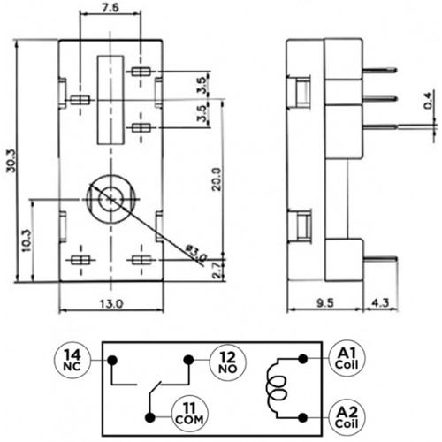 Βάση relay mini τυπωμένου PCB 1pin pinning 5mm CSR-P35 CHENYAO