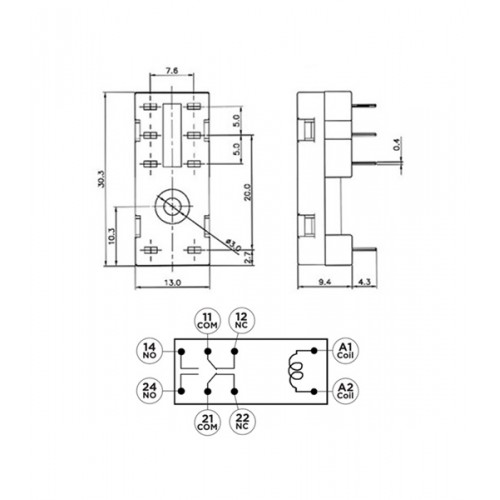 Βάση relay mini τυπωμένου PCB 2pins pinning 5mm CSR-P50 CHENYAO