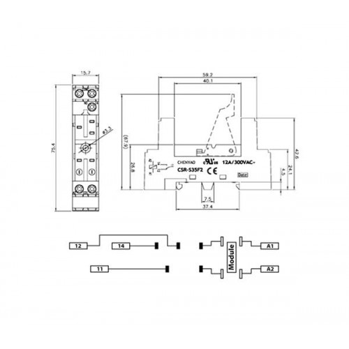 Βάση ράγας mini relay 1pin CSR-S35F2 CHENYAO