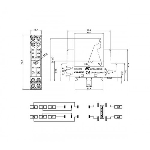 Βάση ράγας mini relay 2pins  CSR-S50F2 CHENYAO