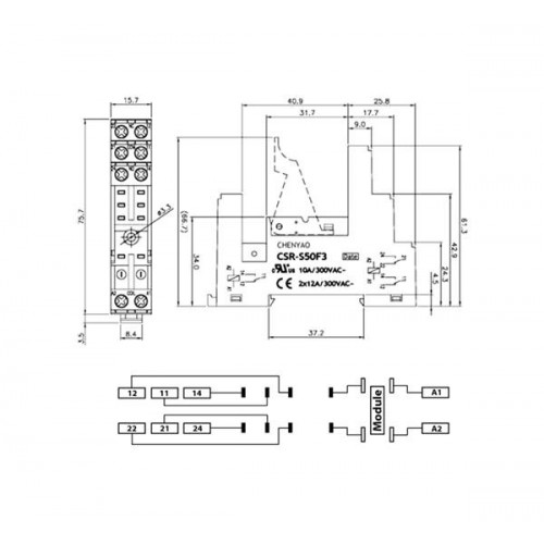 Βάση ράγας mini relay 2pins CSR-S50F3 CHENYAO