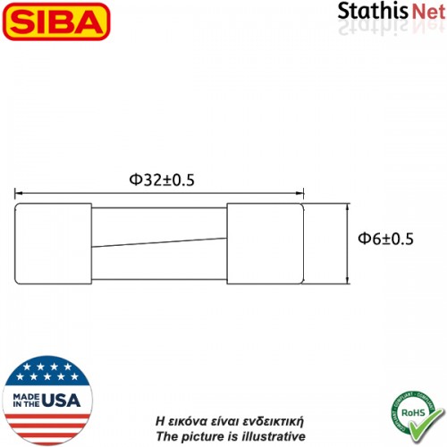 Ασφάλεια κεραμική 6,3x32mm βραδείας 16Α 500V 189140.16 Siba