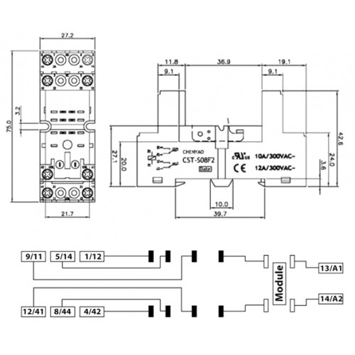 Βάση ράγας για μεσαίο relay 2pins CST-S08F2 CHENYAO