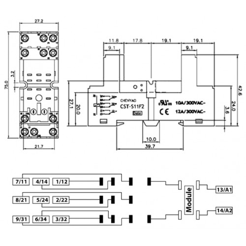 Βάση ράγας για μεσαίο relay 3pins CST-S11F2 CHENYAO