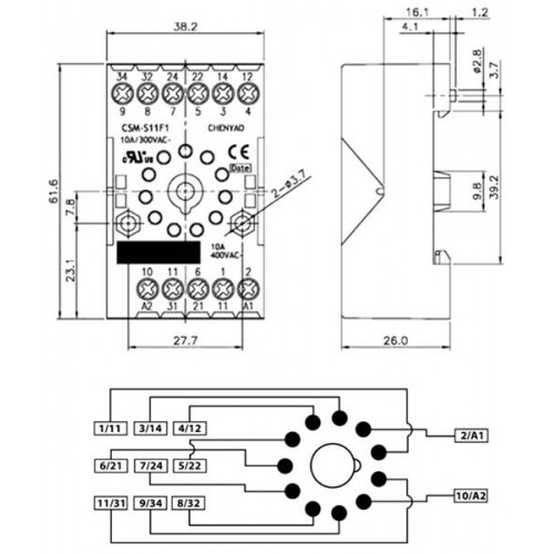 Βάση ράγας για relay τύπου λυχνίας 11pins CSM-S11F1 CHENYAO