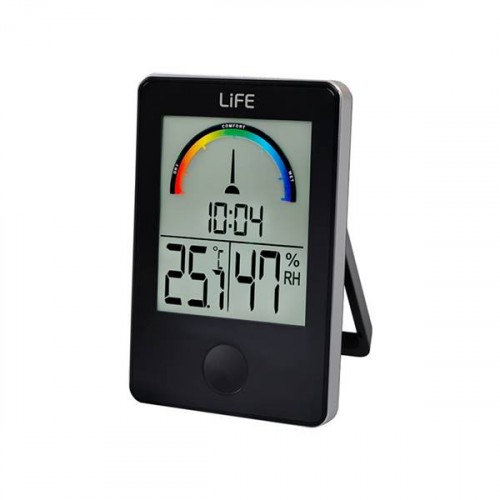 Ψηφιακό θερμόμετρο-υγρόμετρο με ρολόι μαύρο WES-101 LIFE