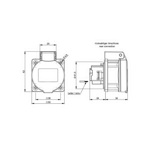 Πρίζα χωνευτή 3pins 10A IP55 50x50mm με καπάκι swiss type μπλε 1313-0bc PCE