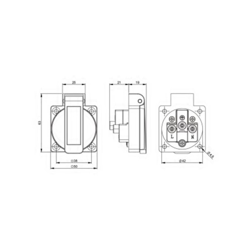 Πρίζα χωνευτή 3pins 13A IP55 50x50mm με καπάκι UK type μαύρη 1020-5s PCE