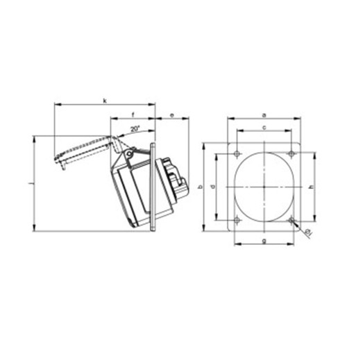 Πρίζα πίνακος θηλυκή σούκο γωνιακή 3pin 16A 230VAC IP44 413-6f8 PCE