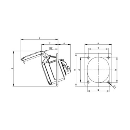 Πρίζα πίνακος θηλυκή σούκο γωνιακή 4pin 16A 400VAC IP44 414-6f8 PCE