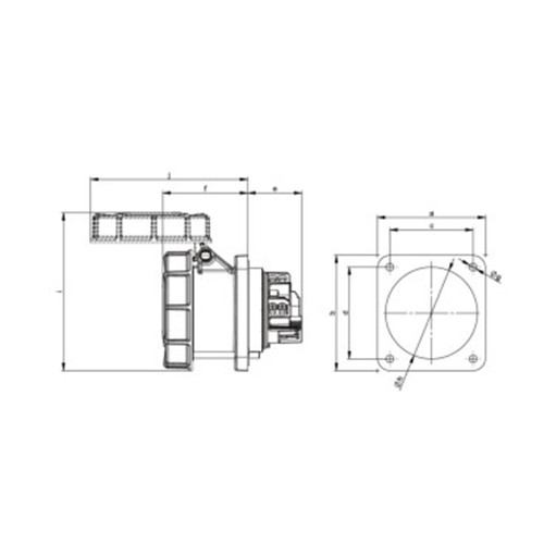 Πρίζα πίνακος θηλυκή σούκο 4pin 125A 400VAC IP67 334-6 PCE