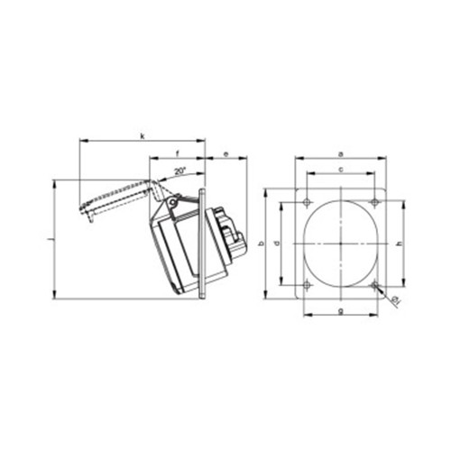 Πρίζα πίνακος θηλυκή σούκο γωνιακή 5pin 32A 400VAC IP44 425-6 PCE