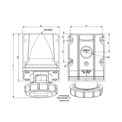 Πρίζα τοίχου βιομηχανική θηλυκή 2pin 16A 24VAC IP67 1622v PCE